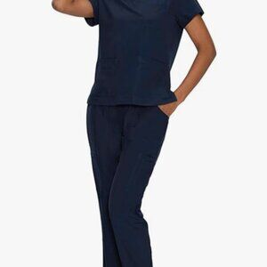 FloralHue Scrubs for Women, V-Neck Scrubs Top & Cargo Pants with 12 Pockets 2XL